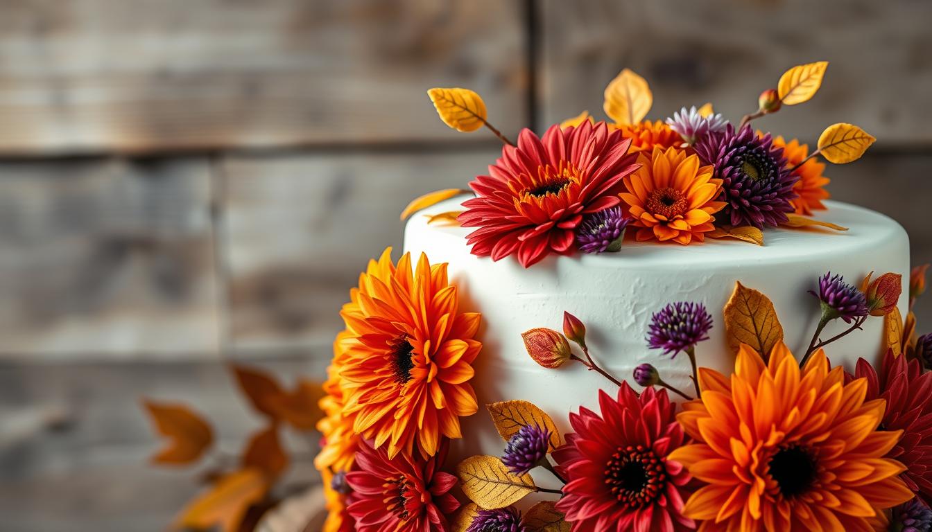 piping autumn flowers on cakes